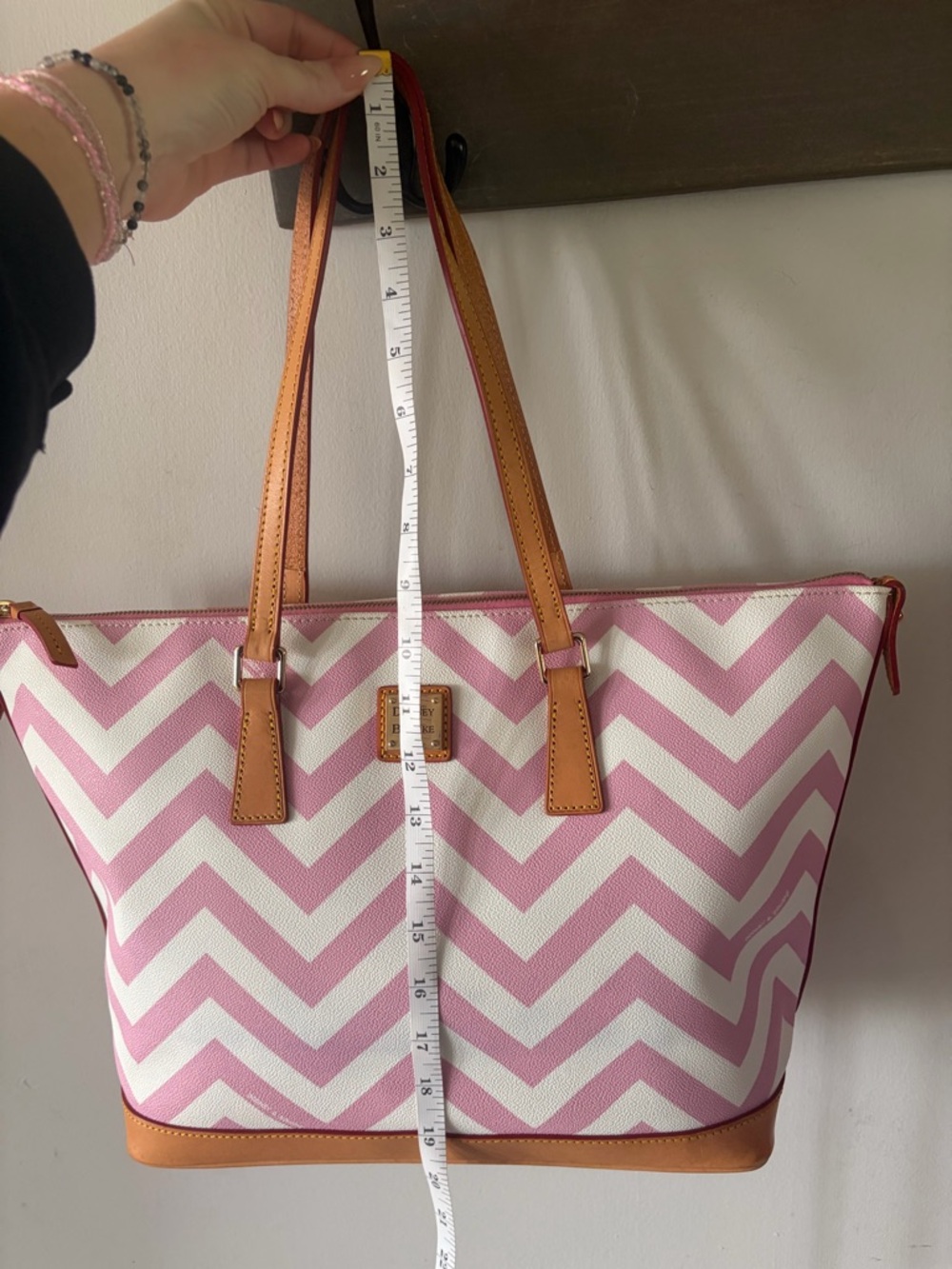 Dooney & Bourke Chevron Tote with Tan Leather Trim - Picture 13 of 15